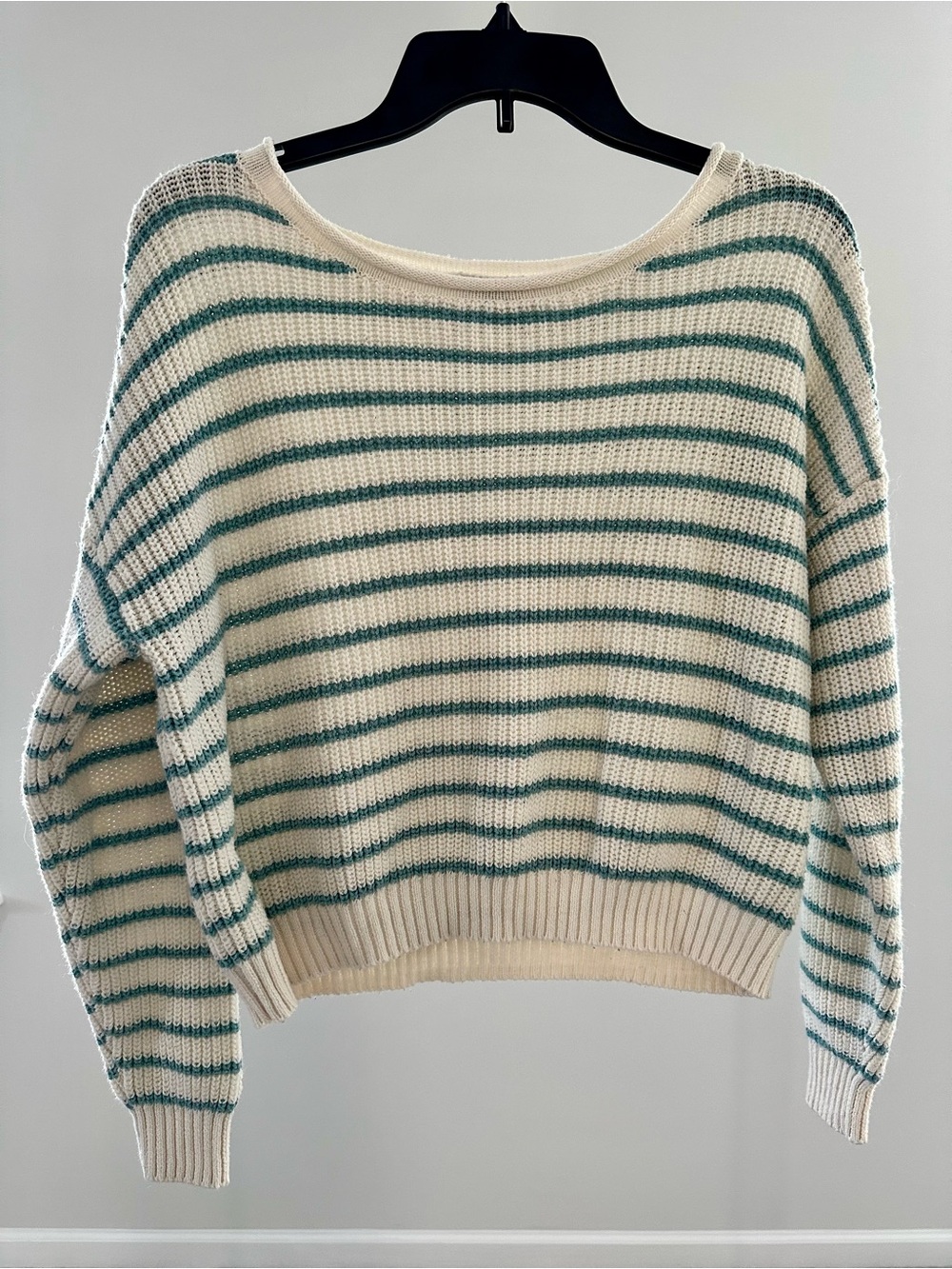 wild fable Cream and Teal Striped Crewneck Sweater